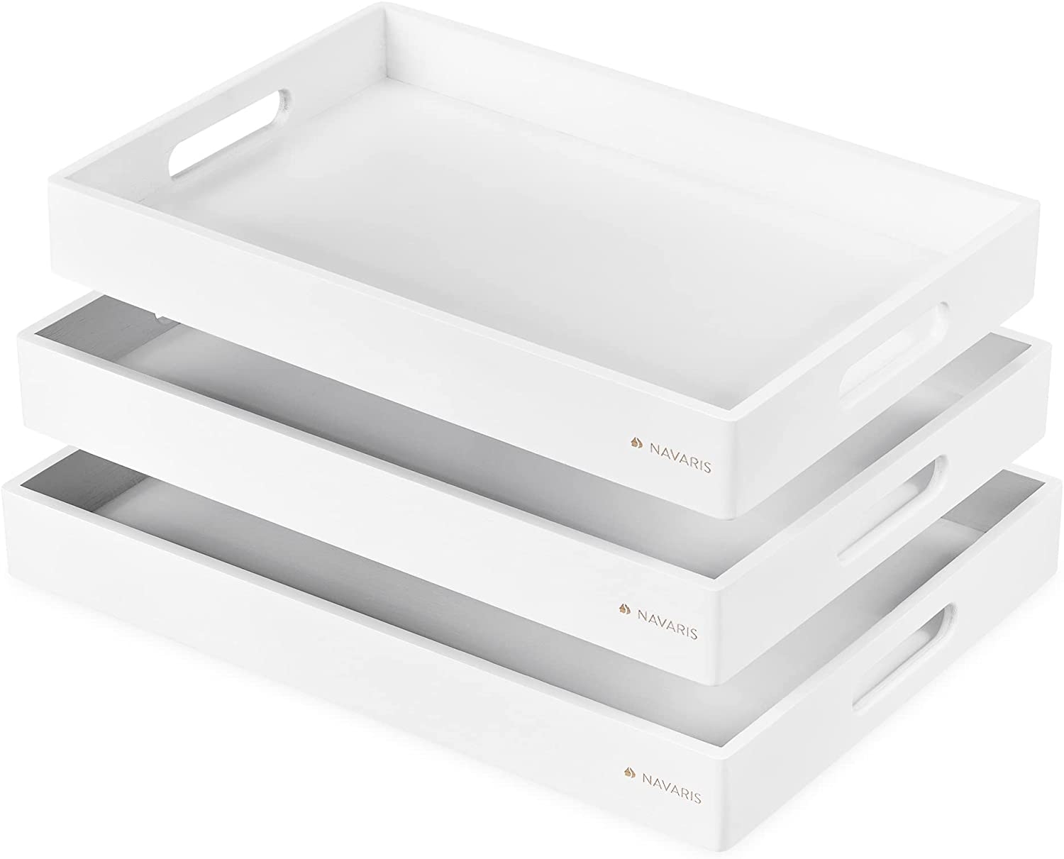 Navaris Bamboo Serving Trays - Σετ με 3 Δίσκους Σερβιρίσματος από Μπαμπού με Λαβές - White