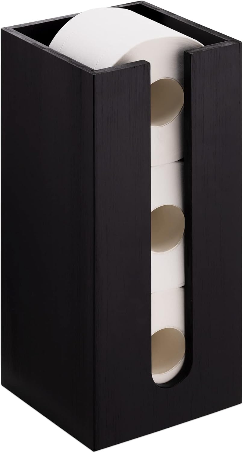 Navaris Bamboo Toilet Paper Roll Holder - Χαρτοθήκη Δαπέδου από Μπαμπού - 15 x 15 x 33 cm - Black 