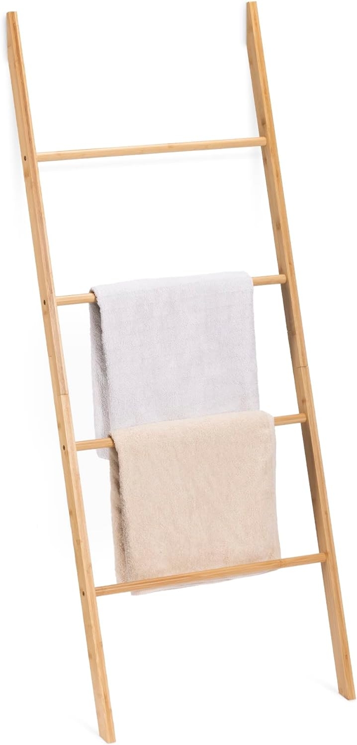 Navaris Bamboo Towel Ladder - Σκάλα Μπάνιου / Κρεμάστρα Ρούχων / Βάση Στήριξης για Πετσέτες από Μπαμπού - 4 Θέσεων - Light Brown