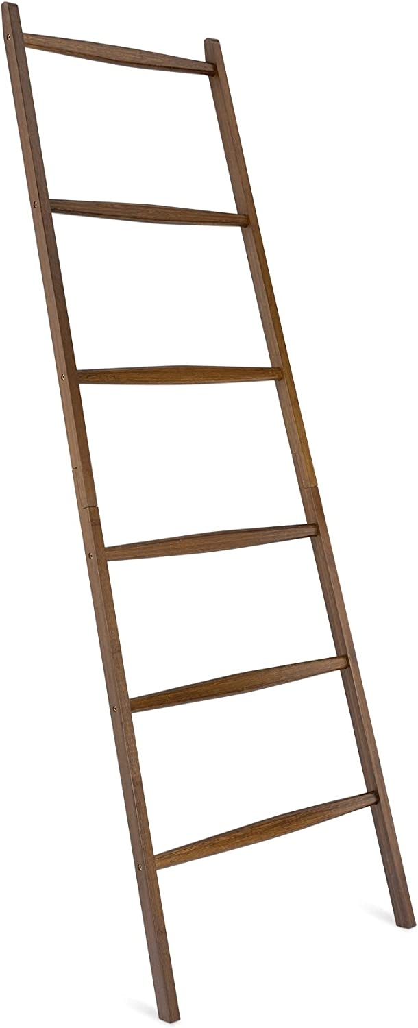 Navaris Bamboo Towel Ladder - Σκάλα Μπάνιου / Κρεμάστρα Ρούχων / Βάση Στήριξης για Πετσέτες από Μπαμπού - 6 Θέσεων - Dark Brown