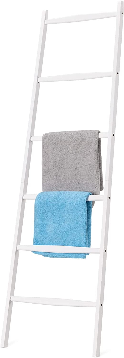 Navaris Bamboo Towel Ladder - Σκάλα Μπάνιου / Κρεμάστρα Ρούχων / Βάση Στήριξης για Πετσέτες από Μπαμπού - 6 Θέσεων - White