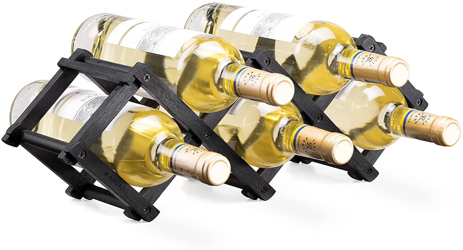Navaris Bamboo Wine Rack - Ξύλινο Πτυσσόμενο Ράφι Ποτών από Μπαμπού - 5 Θέσεις - Black