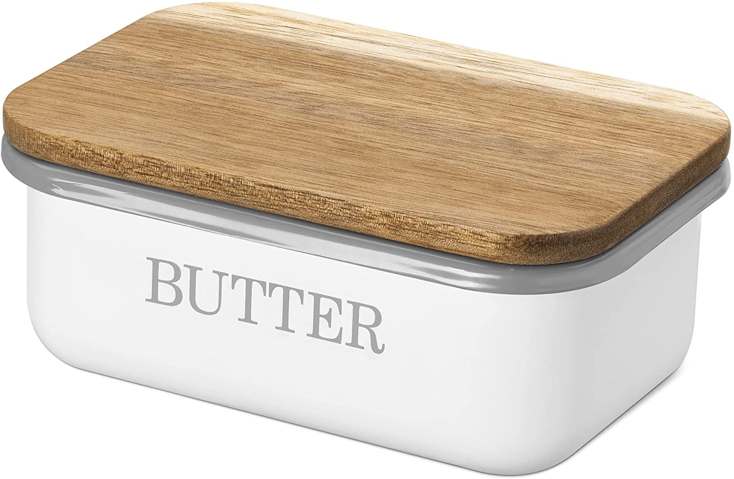 Navaris Butter Dish with Lid - Δοχείο Αποθήκευσης Βουτύρου με Καπάκι από Ξύλο Ακακίας - 560ml - White / Acacia