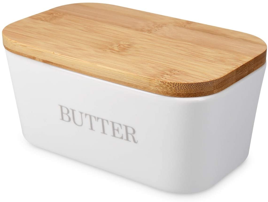Navaris Butter Dish with Lid - Δοχείο Αποθήκευσης Βουτύρου με Καπάκι - Cream / Bamboo