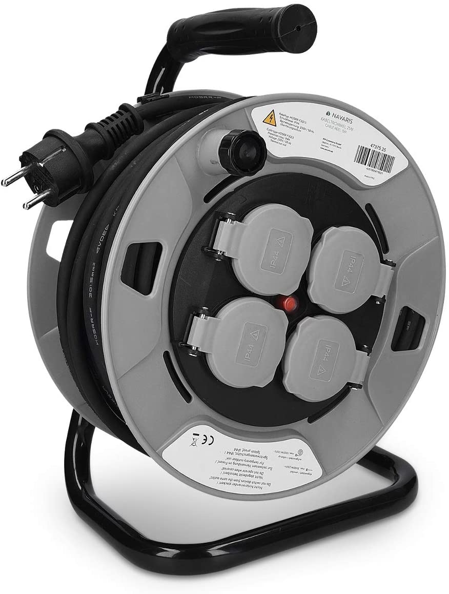 Navaris Cable Reel - Μπαλαντέζα με 4 Υποδοχές - 15m - Black