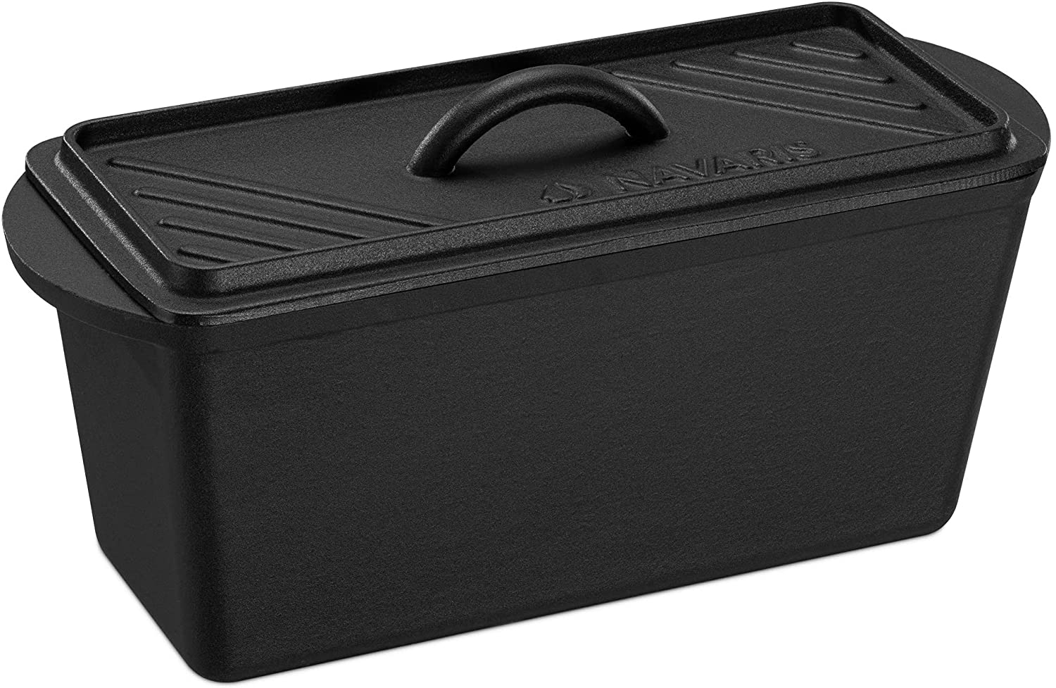 Navaris Cast Iron Bread Loaf Pan with Lid - Αντικολλητική Φόρμα Ψωμιού από Χυτοσίδηρο για Εστίες / Φούρνο - 34cm - Black