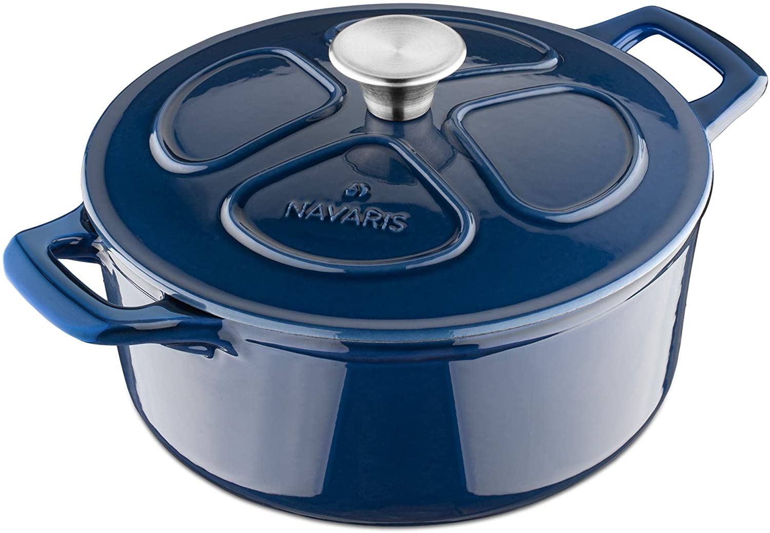 Navaris Cast Iron Casserole Dish with Lid - Αντικολλητική Κατσαρόλα από Χυτοσίδηρο για Εστίες / Φούρνο - 24cm - 3.5L - Dark Blue