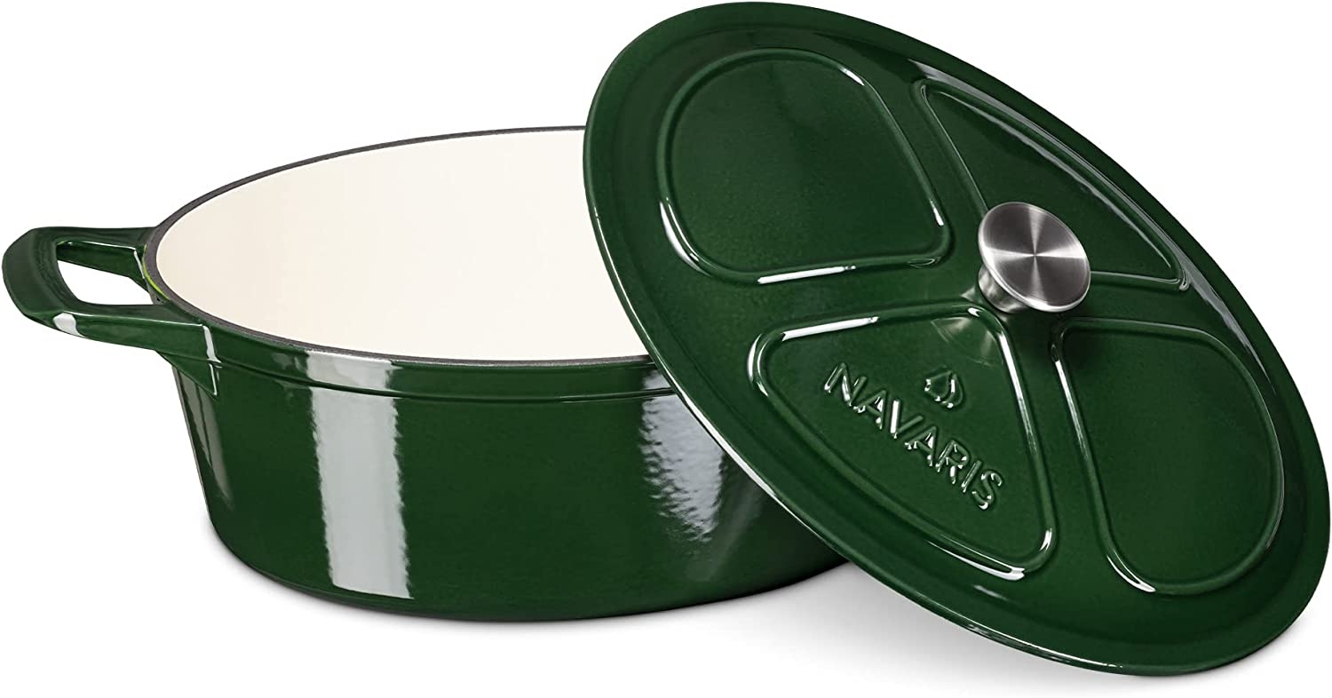 Navaris Cast Iron Casserole Dish with Lid - Αντικολλητική Κατσαρόλα από Χυτοσίδηρο για Εστίες / Φούρνο - 45cm - 7.7L - Green