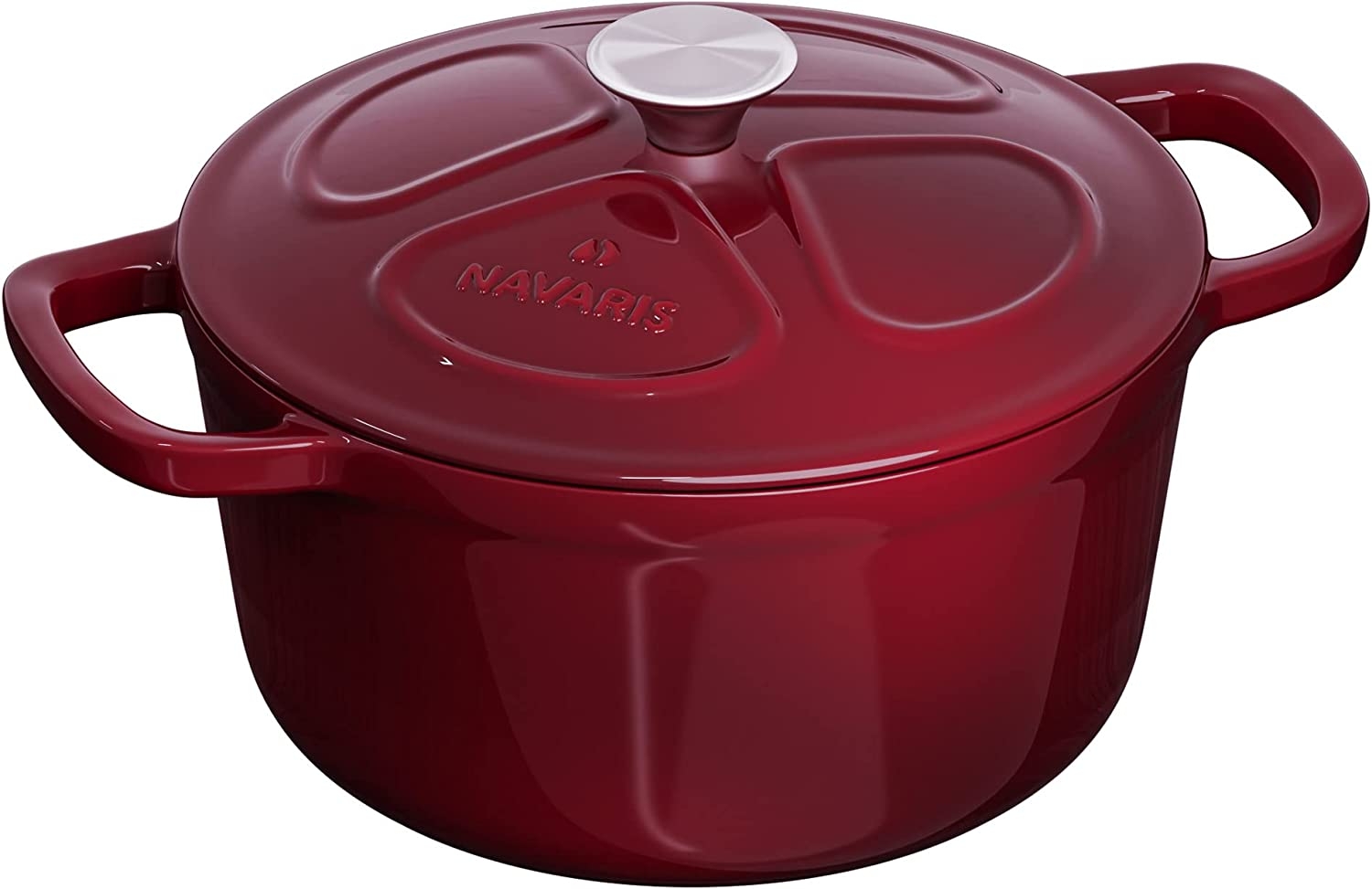 Navaris Cast Iron Casserole Dish with Lid - Αντικολλητική Κατσαρόλα από Χυτοσίδηρο για Εστίες / Φούρνο - 20cm - 2.5L - Burgundy