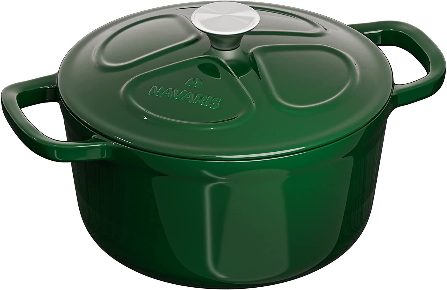 Navaris Cast Iron Casserole Dish with Lid - Αντικολλητική Κατσαρόλα από Χυτοσίδηρο για Εστίες / Φούρνο - 20cm - 2.5L - Glossy Green