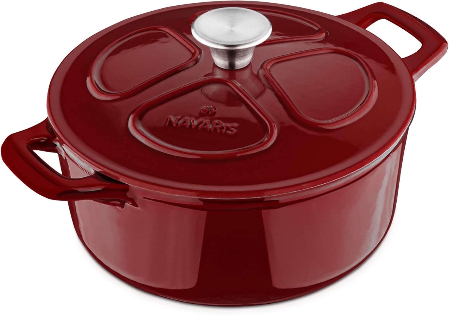 Navaris Cast Iron Casserole Dish with Lid - Αντικολλητική Κατσαρόλα από Χυτοσίδηρο για Εστίες / Φούρνο - 24cm - 3.5L - Burgundy