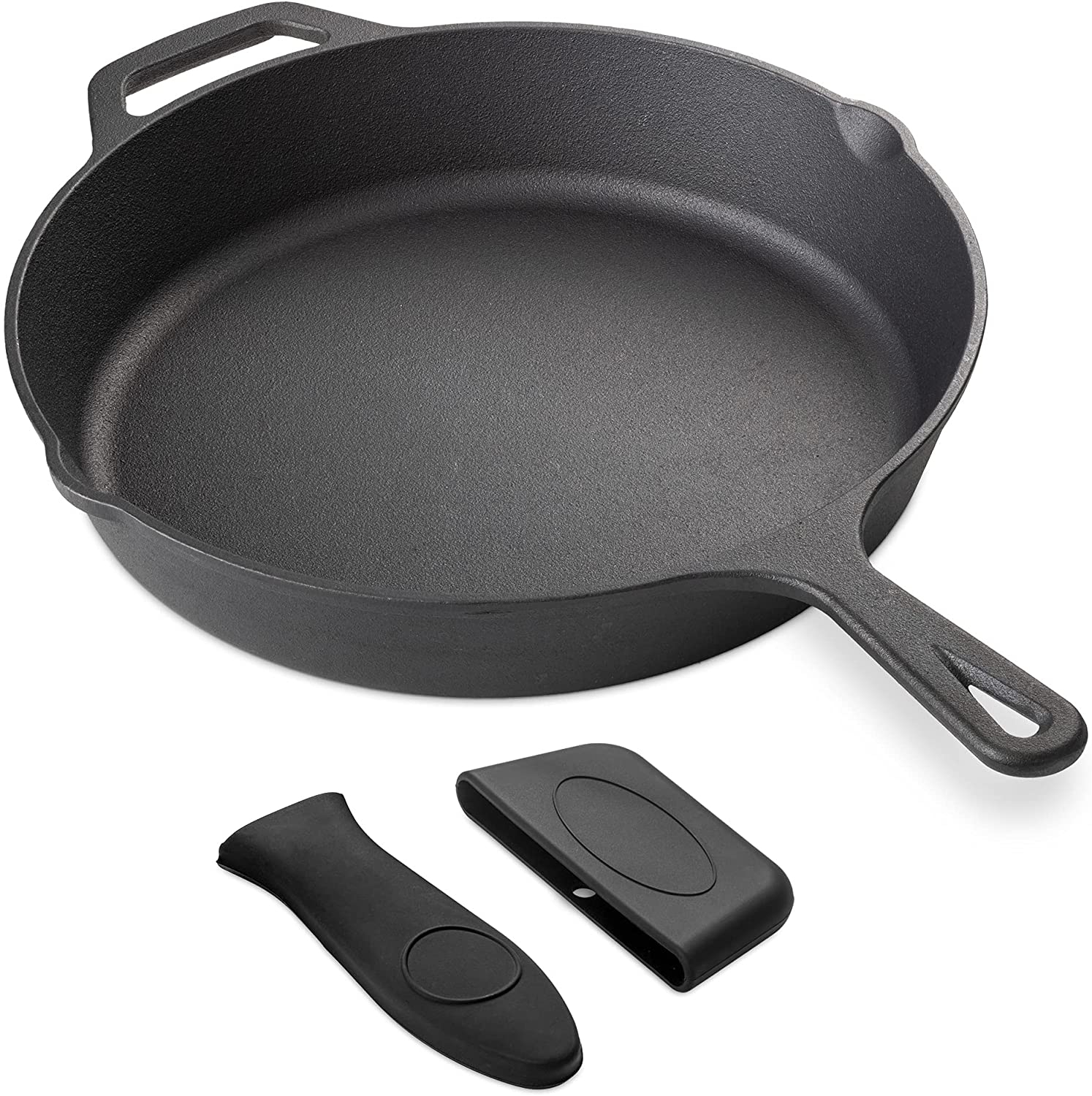 Navaris Cast Iron Skillet Pan - Αντικολλητικό Τηγάνι από Χυτοσίδηρο για Εστίες / Φούρνο / BBQ - 30cm - Black