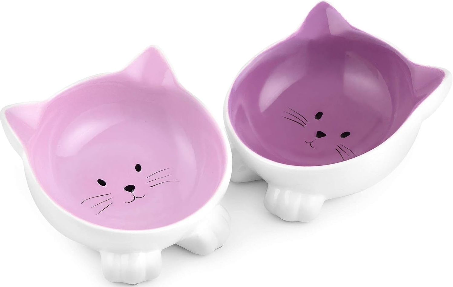 Navaris Cat Bowls with Ears Set of 2 - Σετ με 2 Μπολ Φαγητού και Νερού σε Σχήμα Γάτας - Violet / Pink