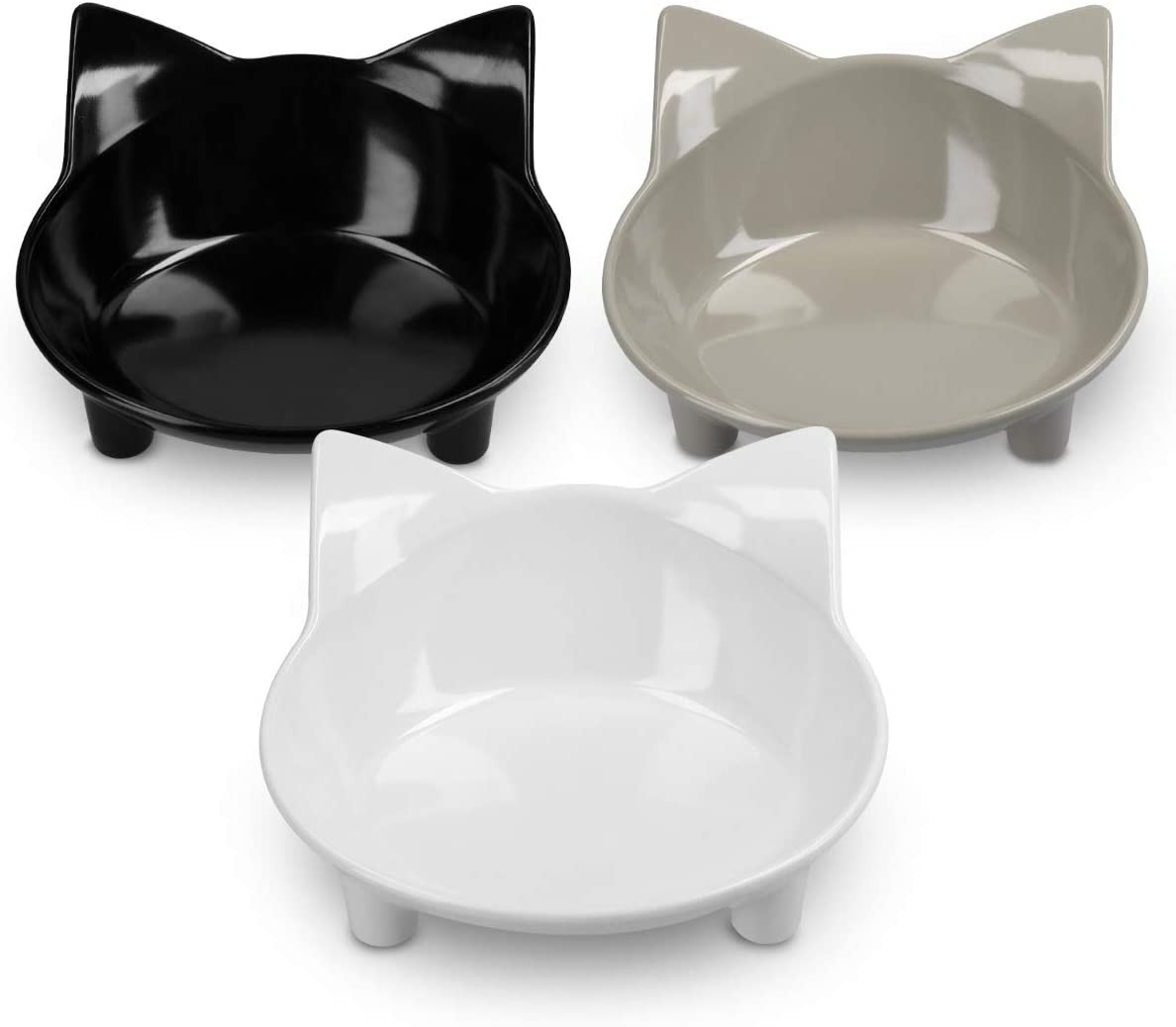 Navaris Cat Bowls with Ears Set of 3 - Σετ με 3 Μπολ Φαγητού και Νερού σε Σχήμα Γάτας - Black / Grey / White
