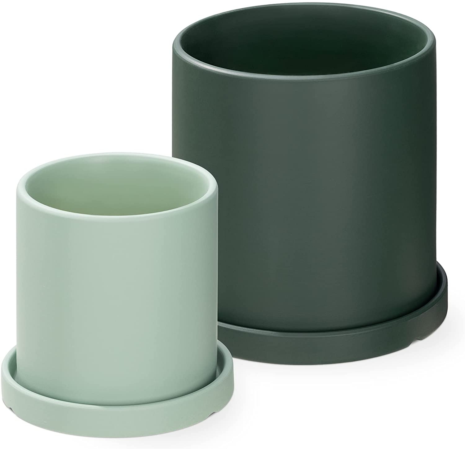 Navaris Ceramic Plant Pot - Σετ με 2 Κεραμικές Γλάστρες / Κασπώ / Ζαρντινιέρες - S & L - Green Shade