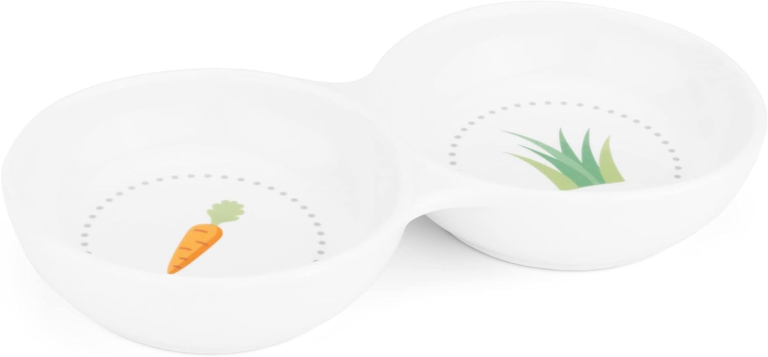 Navaris Ceramic Twin Feeding Bowl for Small Animals - Κεραμικό Διπλό Μπολ Φαγητού και Νερού για Μικρά Κατοικίδια - White