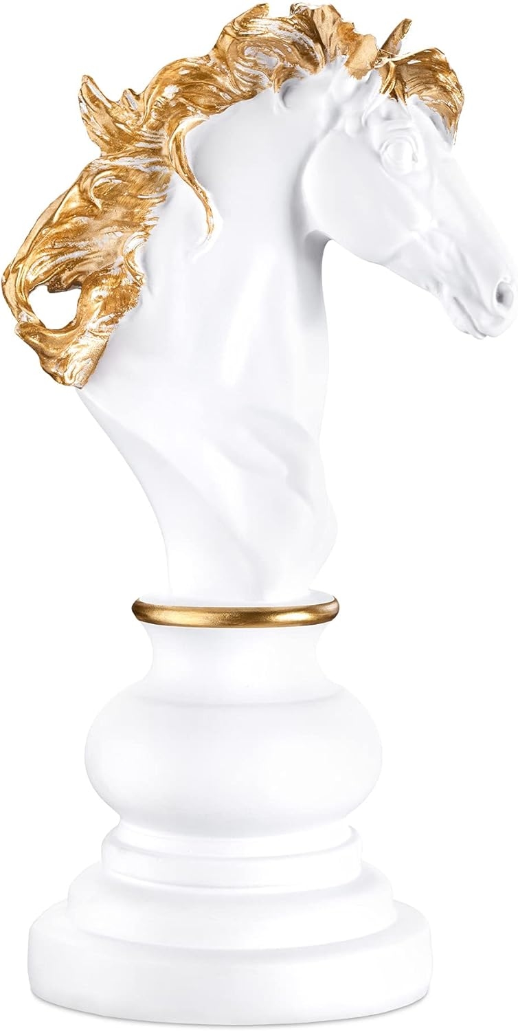 Navaris Chess Ornaments Statue Decor Knight - Διακοσμητικό Γλυπτό Πιόνι Σκακιού Ιππότης από Ρητίνη - 27 x 14.2 x 11.4 cm - White Knight