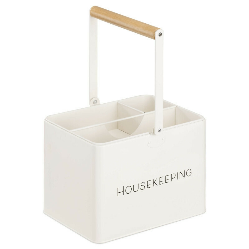 Navaris Cleaning Caddy with Handle - Κουτί Αποθήκευσης / Οργάνωσης Καθαριστικών με Ξύλινη Λαβή - Cream