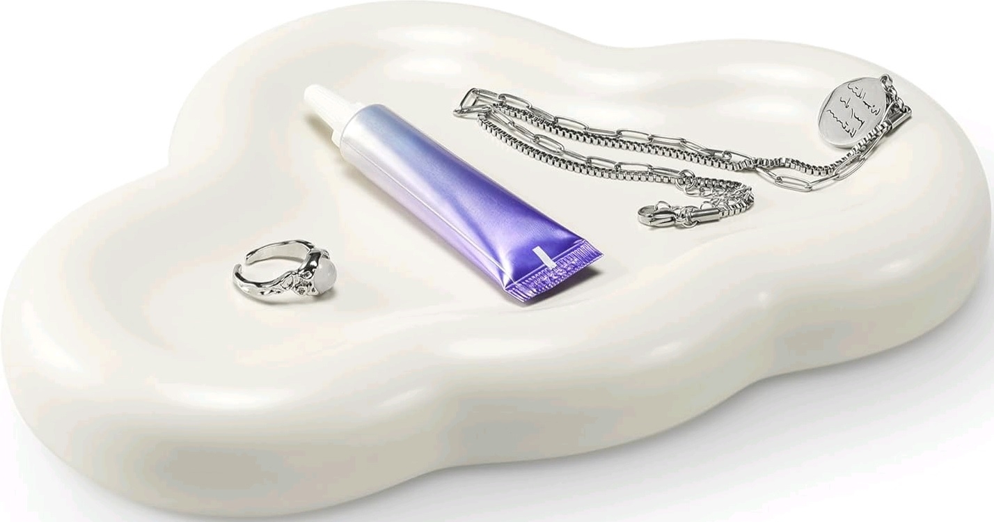 Navaris Cloud Ceramic Tray - Διακοσμητικός Κεραμικός Δίσκος Αποθήκευσης & Οργάνωσης - 24 x 16.5 x 3 cm - Beige / White