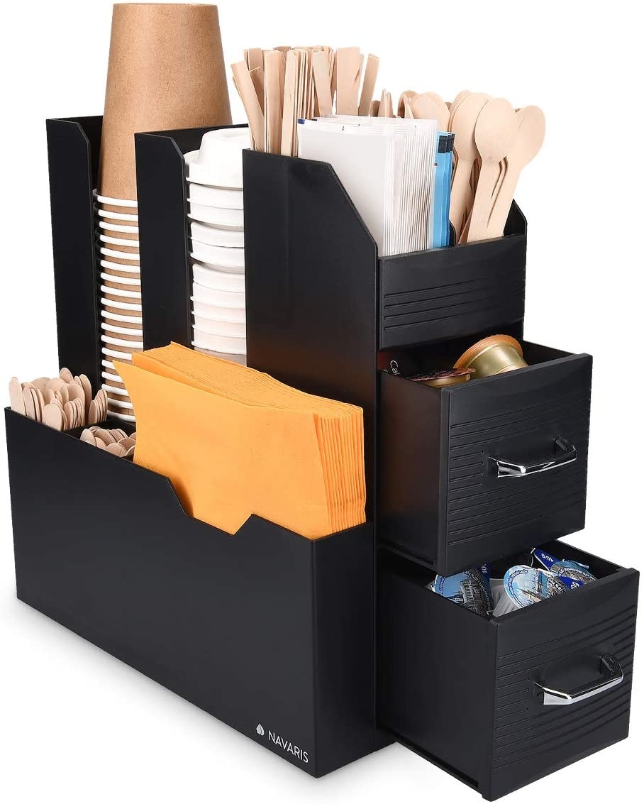 Navaris Coffee Organizer - Βάση Οργάνωσης και Αποθήκευσης Αναλώσιμων Καφέ και Τσάι με 2 Συρτάρια - Black