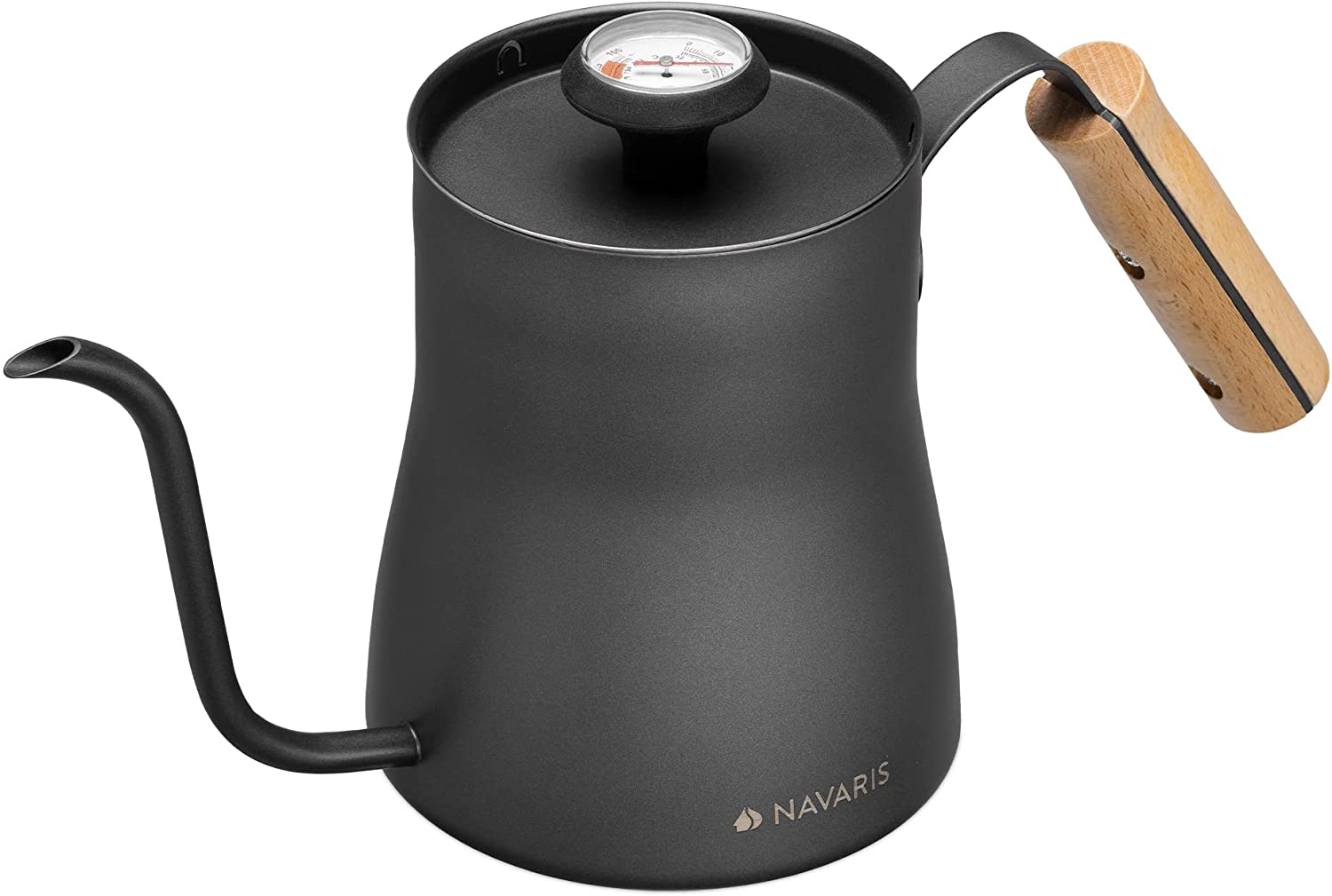 Navaris Coffe Water Kettle with Thermometer - Βραστήρας από Ανοξείδωτο Ατσάλι με Θερμόμετρο - 1L - Black