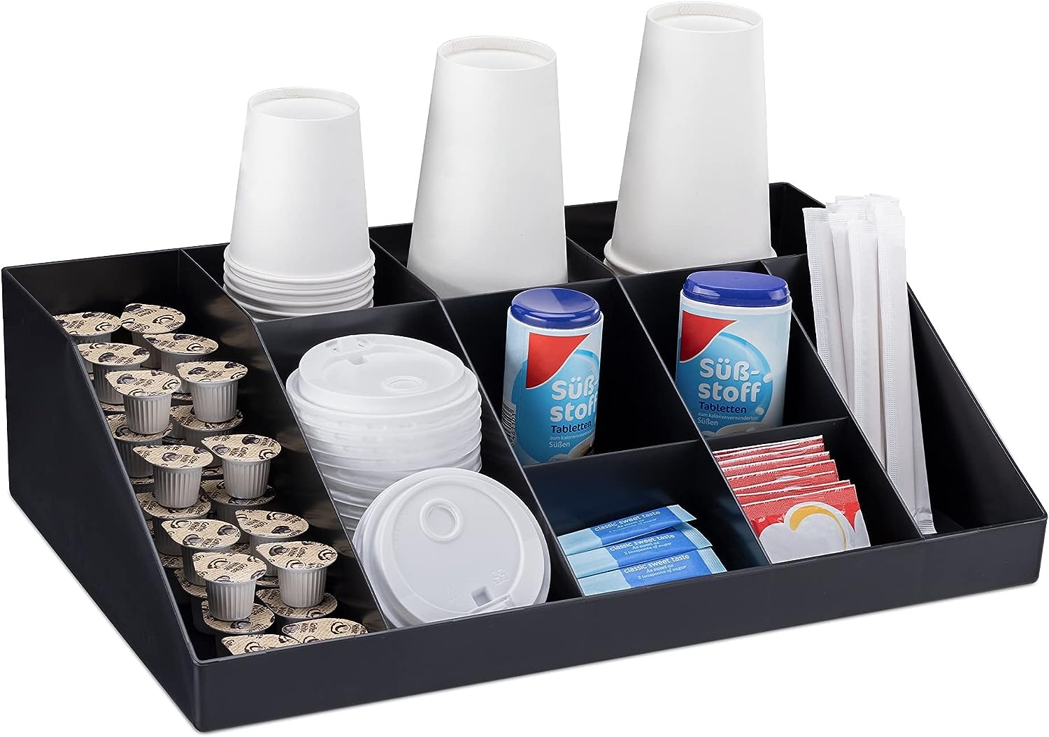Navaris Coffee Accessories Organizer - Βάση Οργάνωσης και Αποθήκευσης Αναλώσιμων Καφέ και Τσάι 10 Θέσεων - 43.8 x 27.4 x 12.2 cm - Black