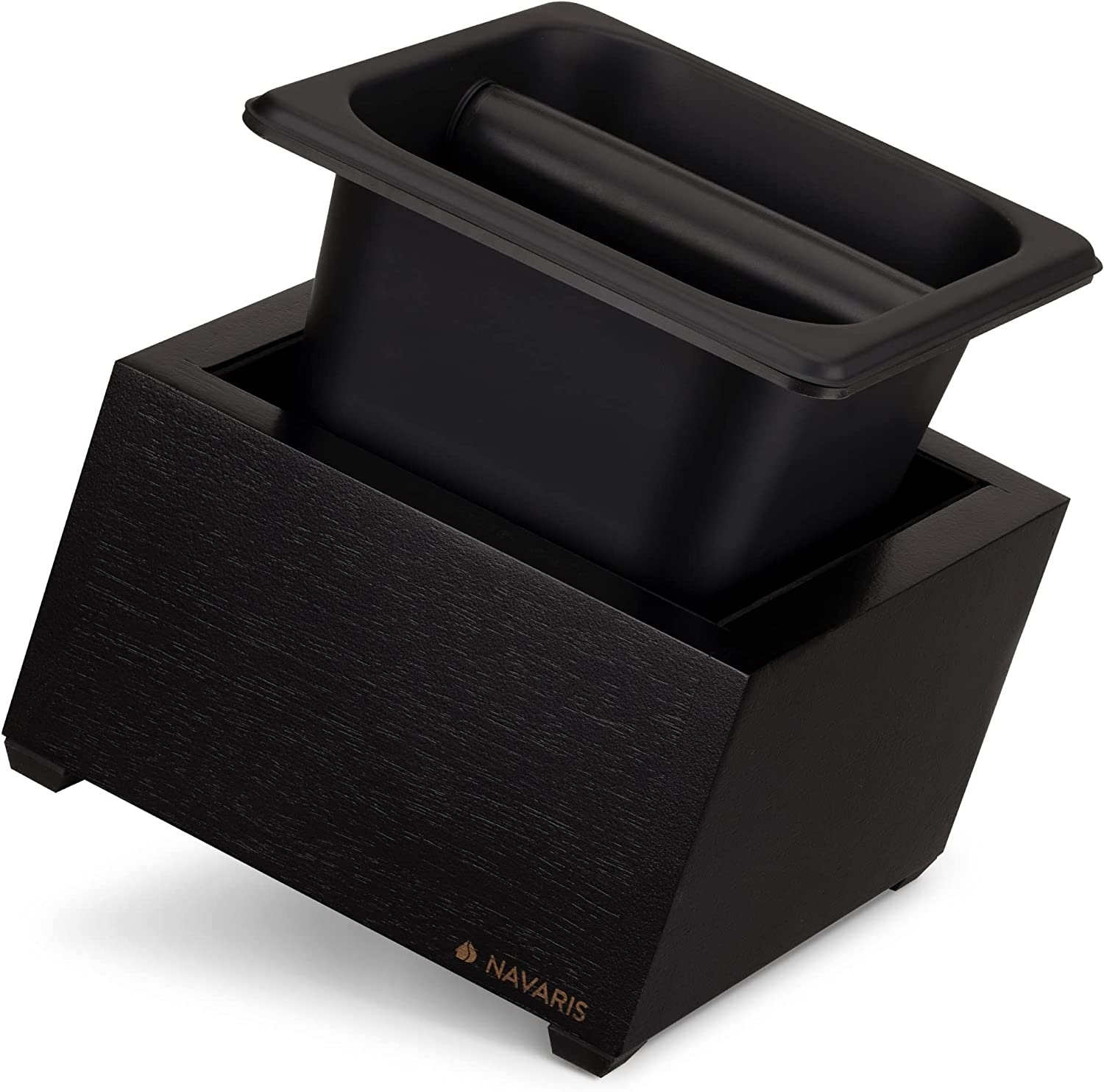 Navaris Coffee Knock Box - Δοχείο Χτυπήματος Κλείστρου Καφέ από Ξύλο Ακακίας και Ανοξείδωτο Ατσάλι - 18 x 17 x 11cm - Black (54693.03)