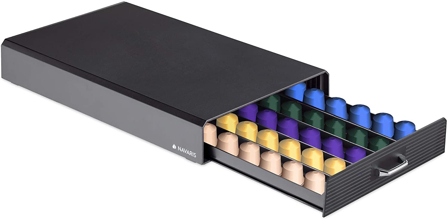 Navaris Coffee Pod Holder - Συρτάρι για 50 Κάψουλες Nespresso / Βάση για Καφετιέρα - Black