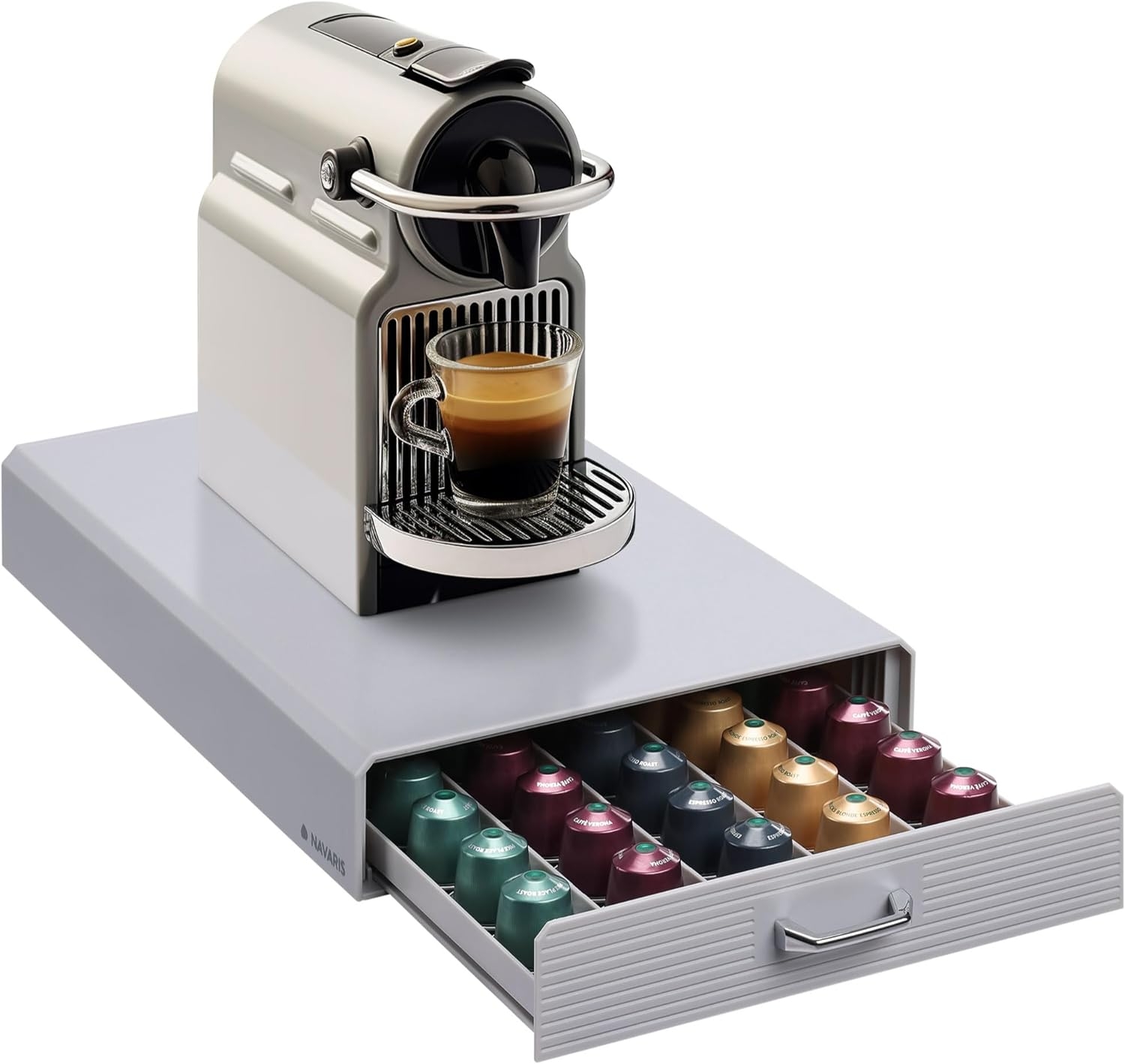 Navaris Coffee Pod Holder - Συρτάρι για 50 Κάψουλες Nespresso / Βάση για Καφετιέρα - Grey