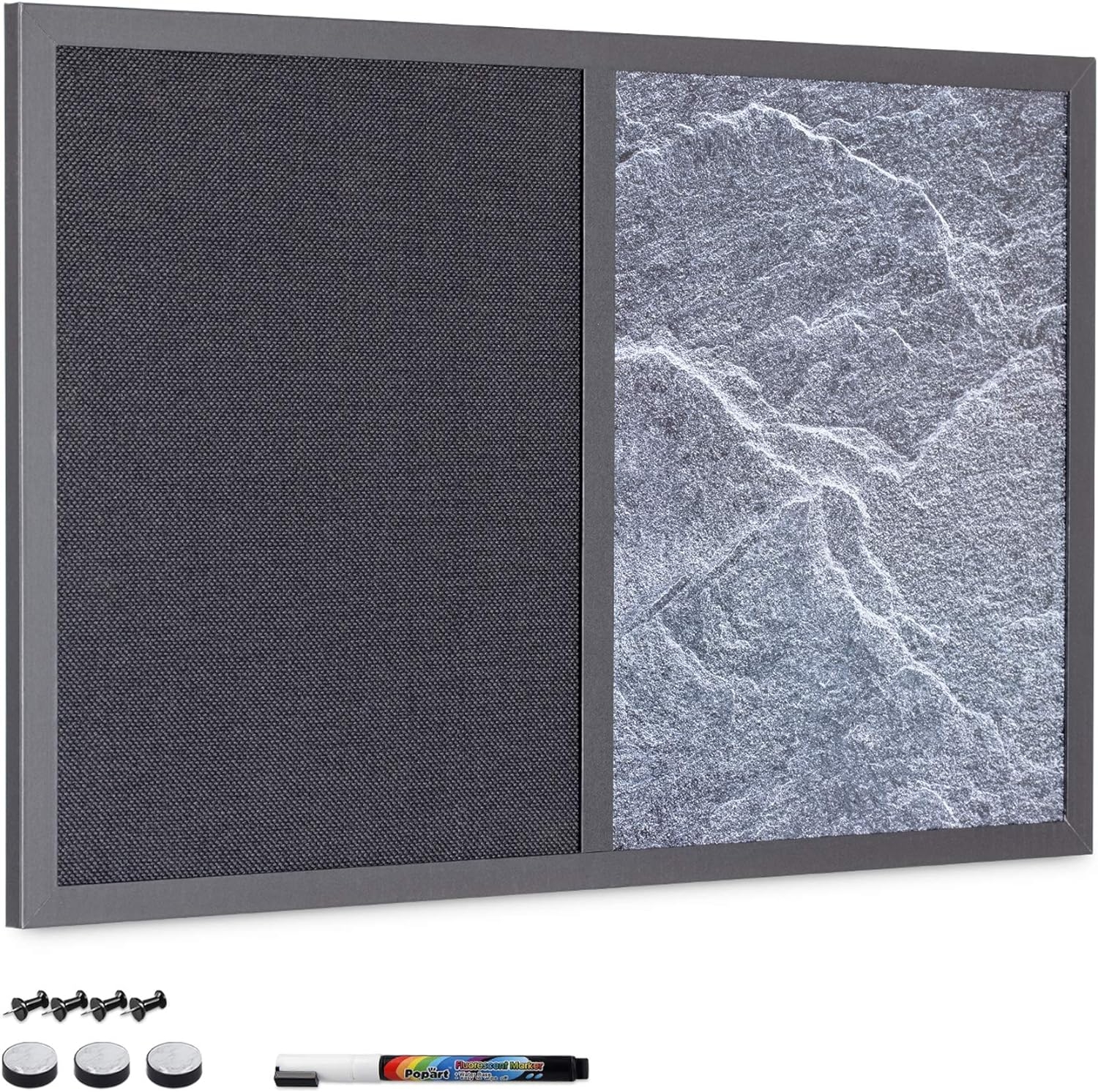Navaris Combo Board Textile & Magnetic - Μαγνητικός Πίνακας Ανακοινώσεων Μαρκαδόρου & Υφασμάτινος Πίνακας με Πινέζες - 60 x 40 cm - Black Stone