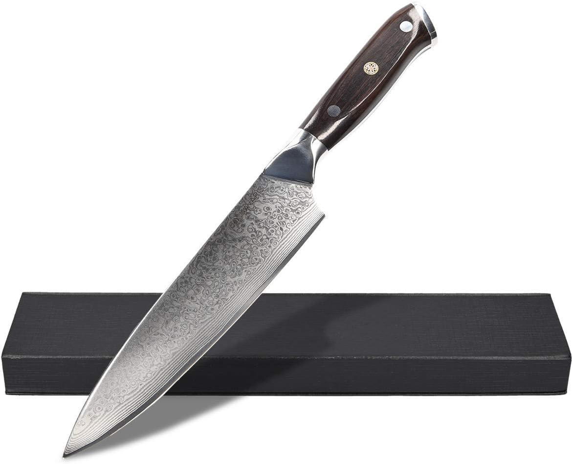 Navaris Damascus Japanese Chef Knife - Επαγγελματικό Μαχαίρι Chef από Ατσάλι VG10 Damascus 67 Στρώσεων & Λαβή από Ξύλο Εβένου - 20 cm - Black