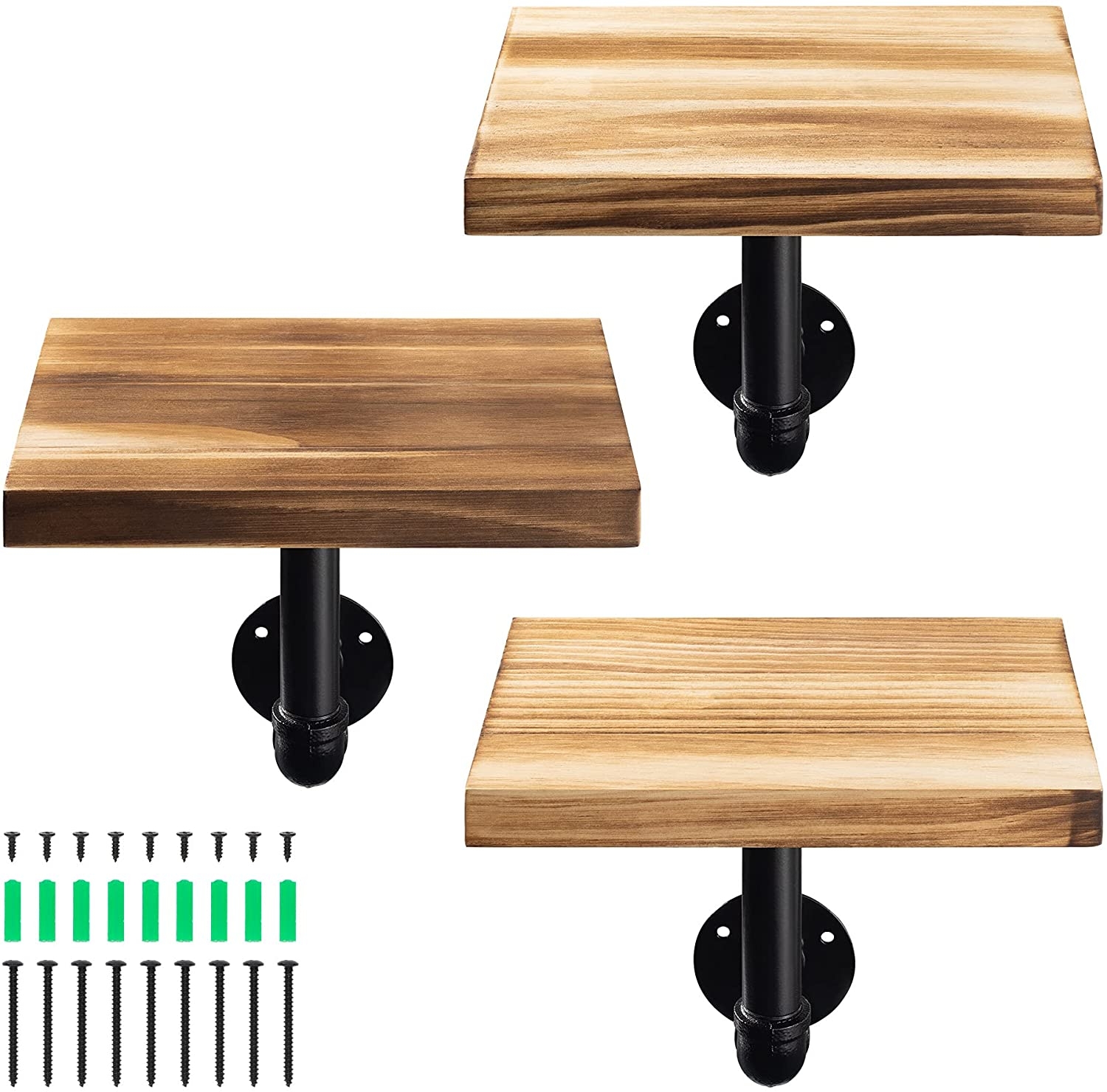 Navaris Decorative Shelves - Σετ 3 Ράφια από Ξύλο Πεύκου με Βάση από Μέταλλο - Burnt Brown 