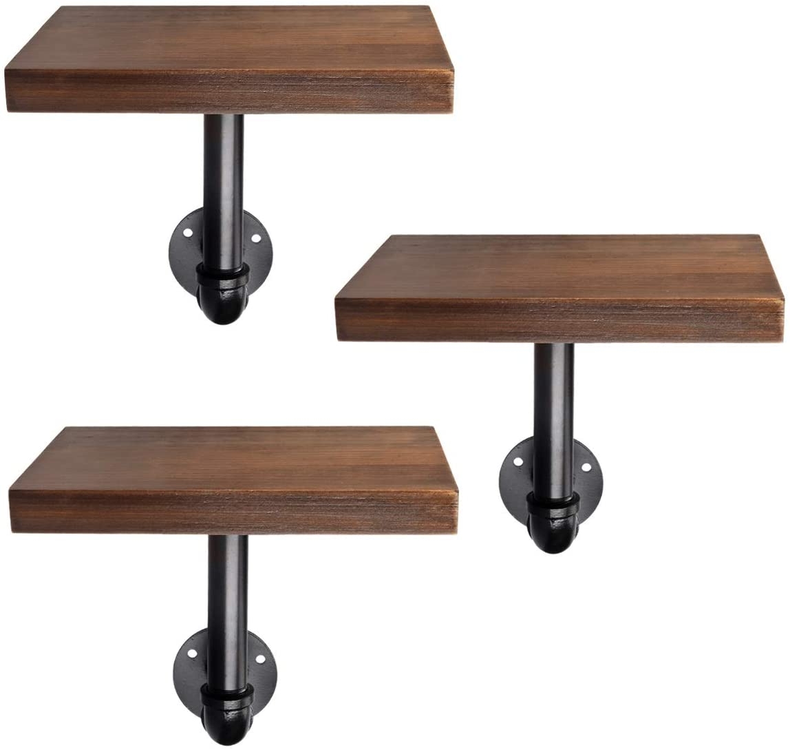 Navaris Decorative Shelves - Σετ 3 Ράφια από Ξύλο Πεύκου με Βάση από Μέταλλο - Dark Brown