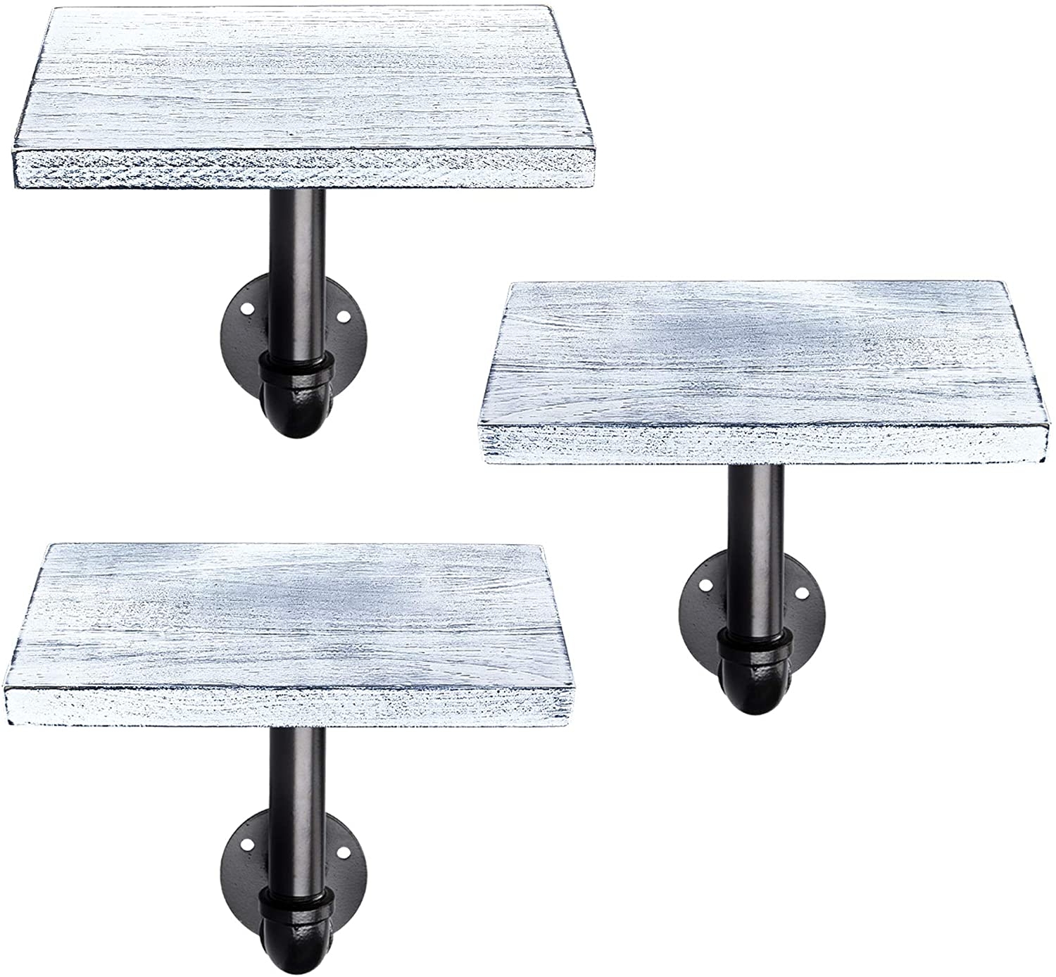 Navaris Decorative Shelves - Σετ 3 Ράφια από Ξύλο Πεύκου με Βάση από Μέταλλο - White