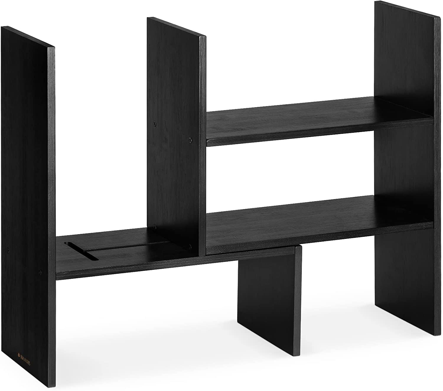 Navaris Desk Organizer Shelf Unit - Ρυθμιζόμενη Βάση Οργάνωσης Γραφείου από Μπαμπού / Ξύλινο Ράφι Κουζίνας - 51 x 40 x 15.5 cm - Black 