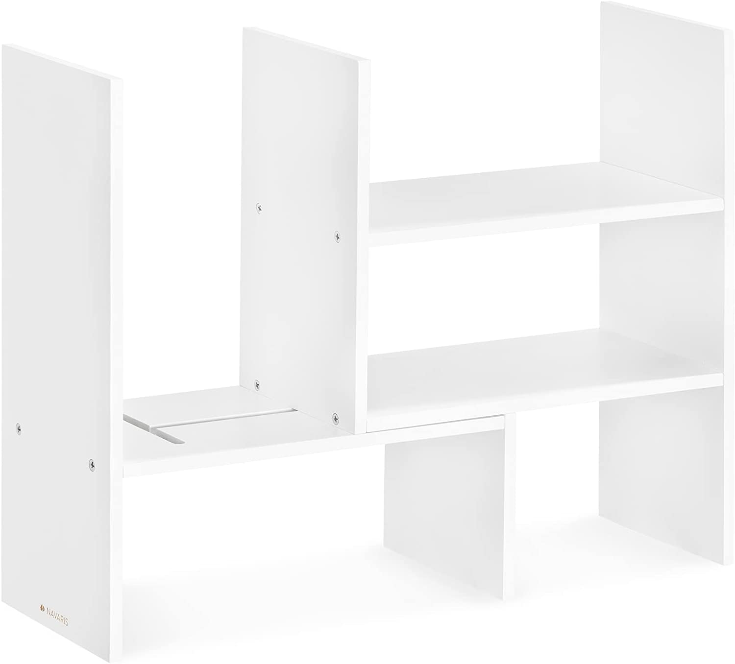 Navaris Desk Organizer Shelf Unit - Ρυθμιζόμενη Βάση Οργάνωσης Γραφείου από Μπαμπού / Ξύλινο Ράφι Κουζίνας - 51 x 40 x 15.5 cm - White