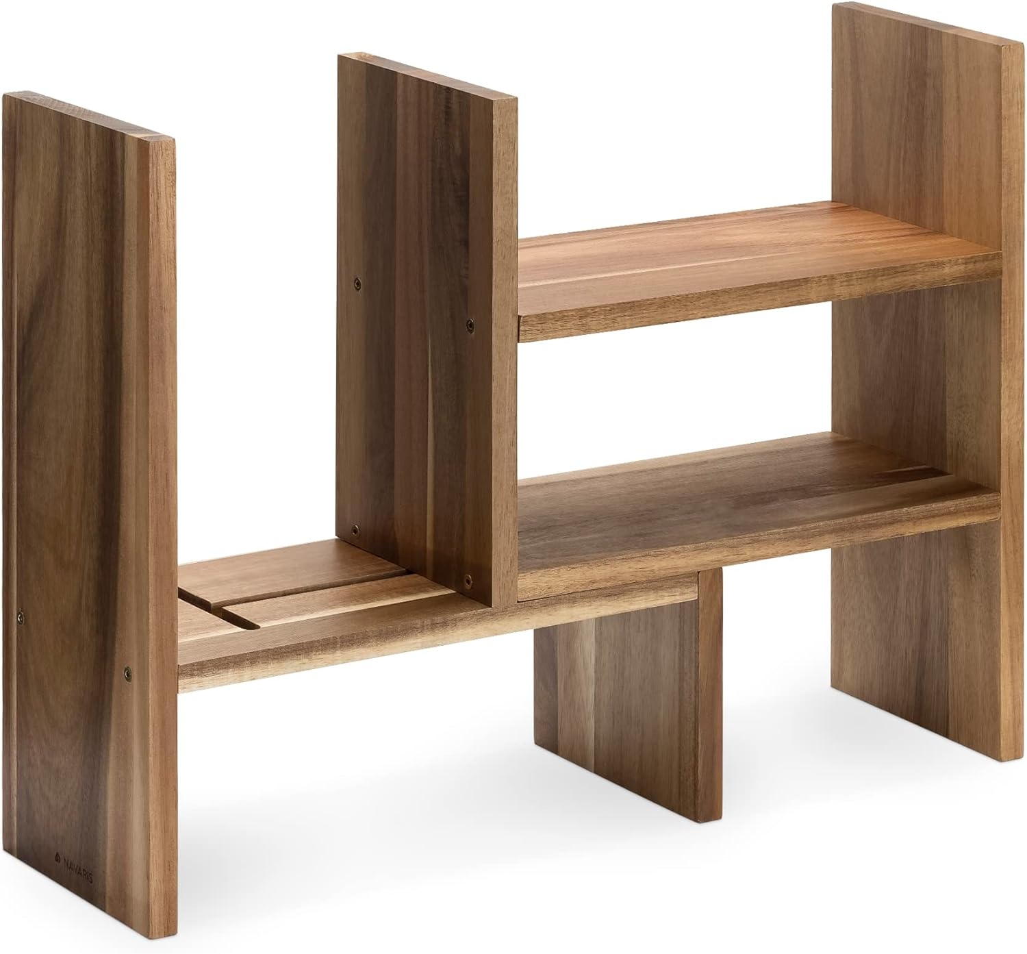 Navaris Desk Organizer Shelf Unit - Ρυθμιζόμενη Βάση Οργάνωσης Γραφείου από Ξύλο Ακακίας / Ξύλινο Ράφι Κουζίνας - 51 x 40 x 15.5 cm - Brown