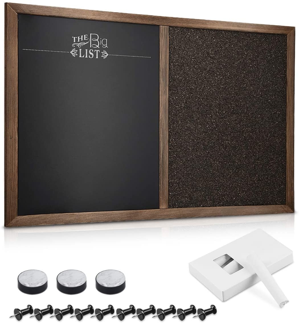 Navaris Διπλός Πίνακας Ανακοινώσεων από Ξύλο Πεύκου με Μαγνητικό Μαυροπίνακα Κιμωλίας και Πίνακα από Φελλό - 60 x 40 cm - Brown
