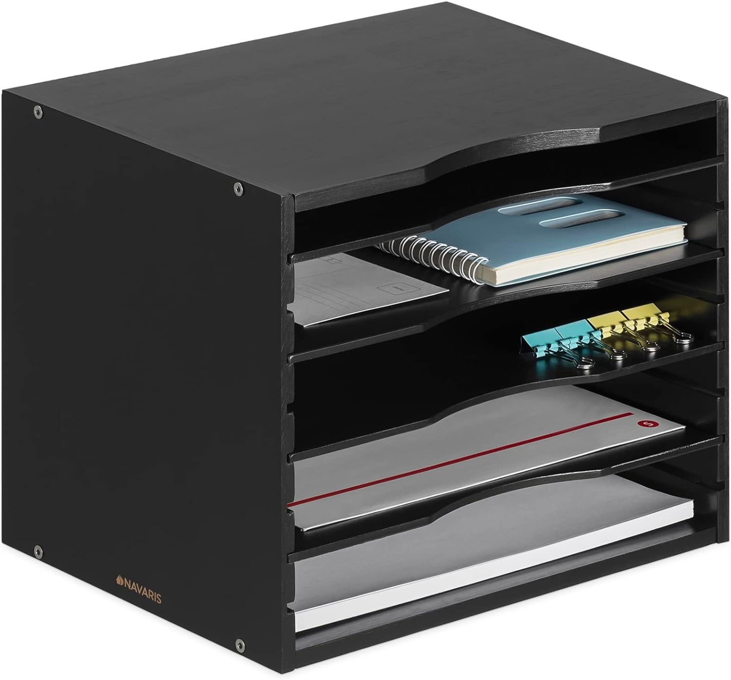 Navaris Document Organizer - Ξύλινο Ράφι / Βάση Οργάνωσης Εγγράφων από Μπαμπού - 33 x 26 x 24.5 cm - Black