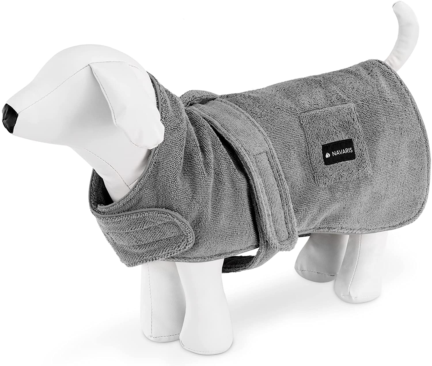 Navaris Dog Bathrobe - Μπουρνούζι / Πετσέτα για Σκύλους - Μήκος Ράχης 50-60cm - L - Grey