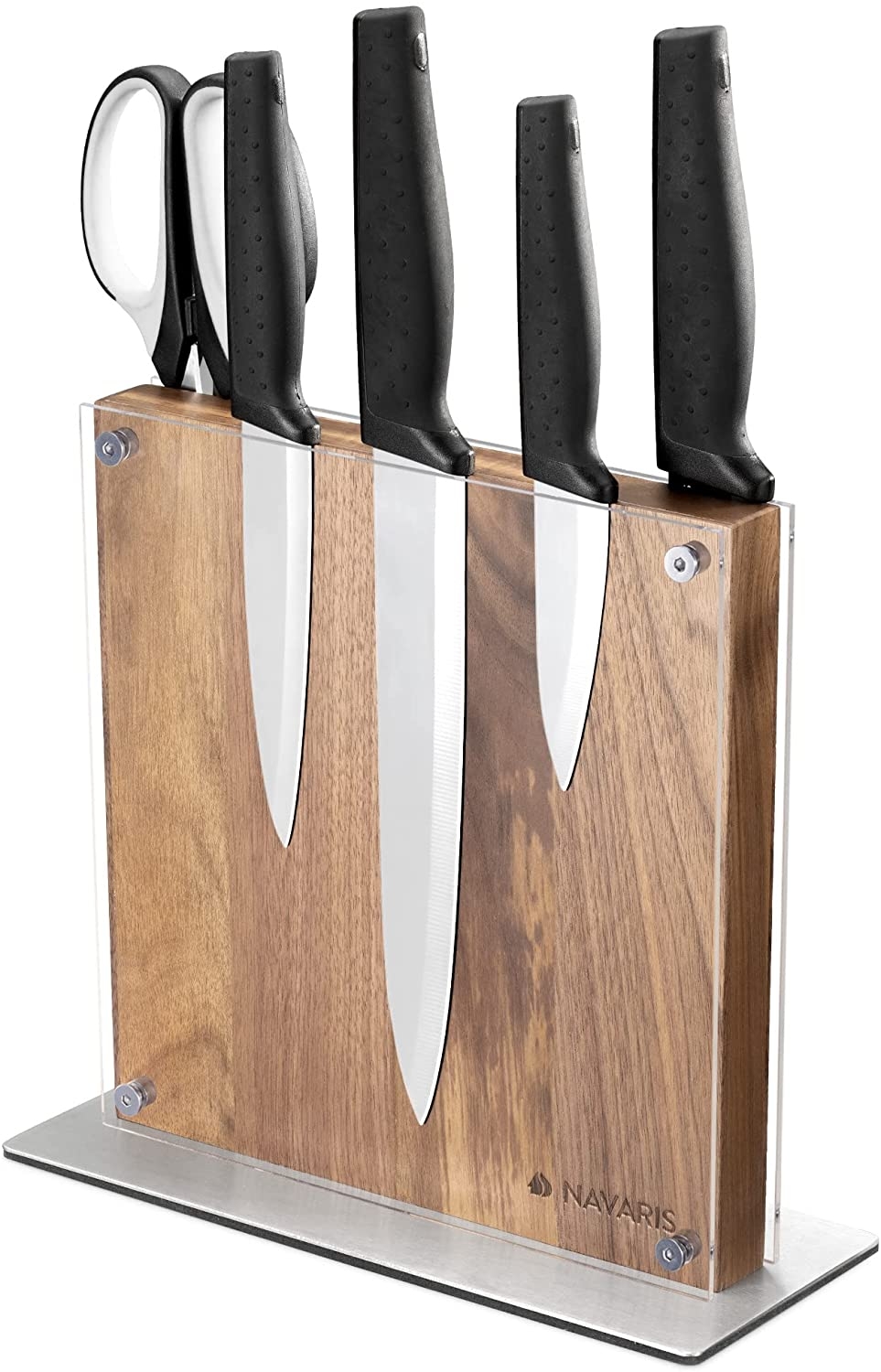 Navaris Double Sided Wooden Magnetic Knife Holder - Μαγνητική Ξύλινη Βάση Μαχαιριών Διπλής Όψεως - Acacia Wood / Acrylic Shield