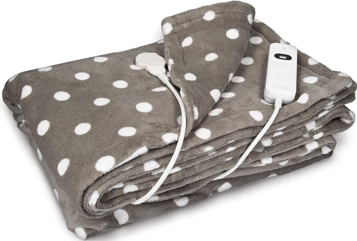 Navaris Electric Heating Blanket - Ηλεκτρική Θερμαινόμενη Πλενόμενη Κουβέρτα με Χρονοδιακόπτη για Αυτόματη Απενεργοποίηση - 180 x 130 cm - 120W - Dark Gray with Dots