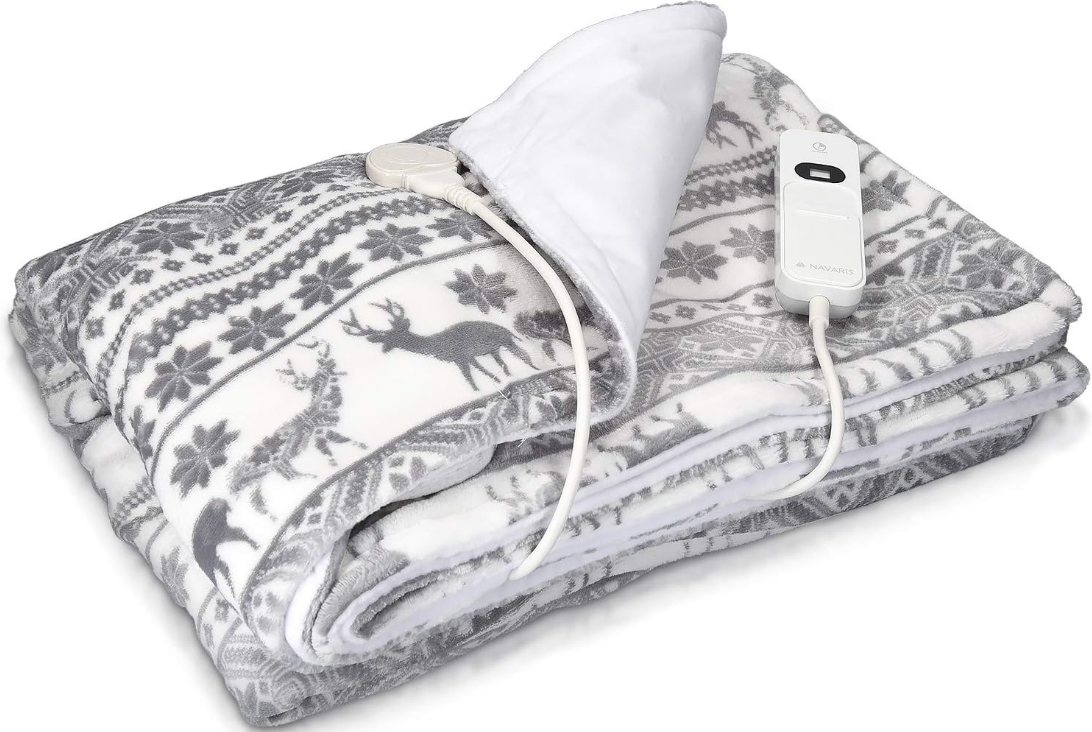 Navaris Electric Heating Blanket - Ηλεκτρική Θερμαινόμενη Πλενόμενη Κουβέρτα με Χρονοδιακόπτη για Αυτόματη Απενεργοποίηση - 180 x 130 cm - 120W - Christmas Design
