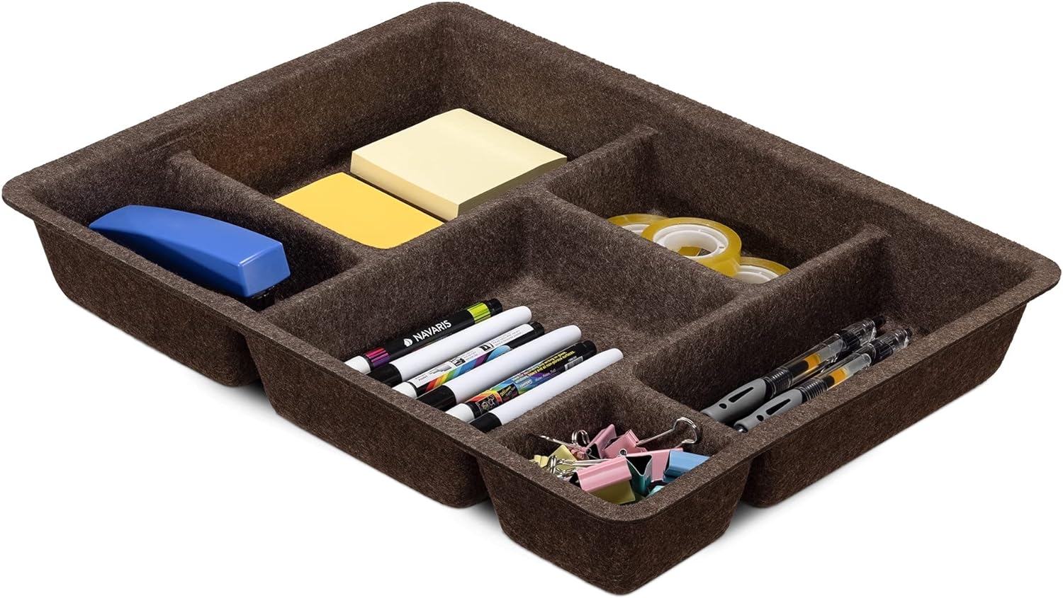 Navaris Felt Drawer Organiser Tray - Δίσκος Αποθήκευσης & Οργάνωσης Συρταριών από Τσόχα για Αξεσουάρ Γραφείου / Κοσμήματα / Καλλυντικά - 40.5 x 30.5 x 6 cm - Brown