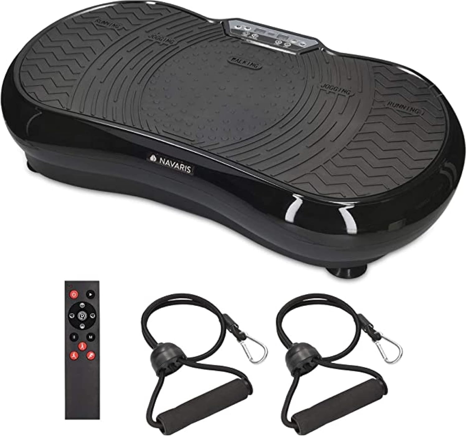 Navaris Fitness Vibration Board / Plate - Power Plate / Πλατφόρμα Δόνησης Παθητικής Γυμναστικής για Όλο το Σώμα με Τηλεχειριστήριο & 2 x Ιμάντες Αντίστασης - 67 x 37 x 15 cm - Black