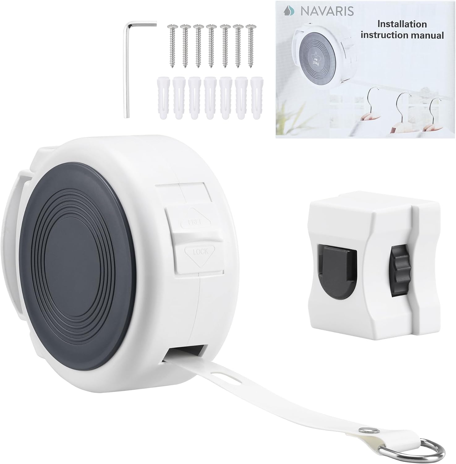 Navaris Flat Retractable Clothsline with Hanging Holes - Πτυσσόμενο Σχοινί Απλώματος Ρούχων με 34 Θέσεις - 4.2m - White