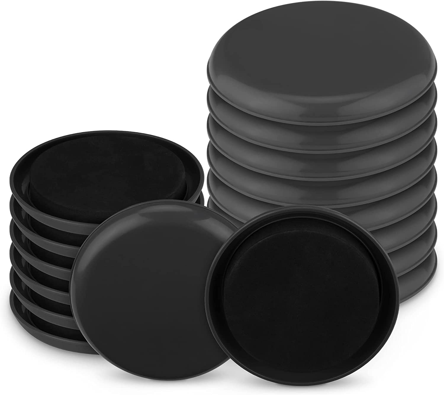 Navaris Furniture Sliders for Carpet 16 Pcs Set - Σετ με 16 Στρογγυλές Τάπες / Πατίνια Ολίσθησης Επίπλων για Χαλιά από Αφρό Eva - 8.9cm & 12cm - Grey / Black