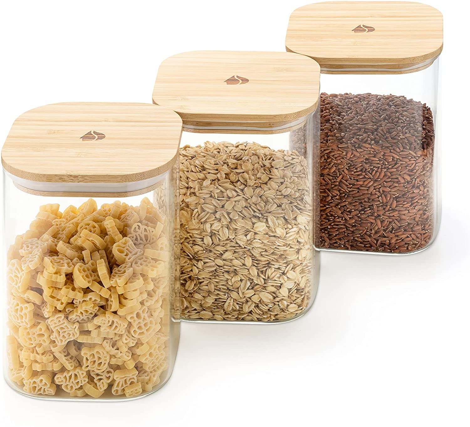 Navaris Glass Storage Jars 1L Set of 3 - Σετ 3 Γυάλινα Βάζα Αποθήκευσης με Καπάκι από Μπαμπού - 1L - Clear