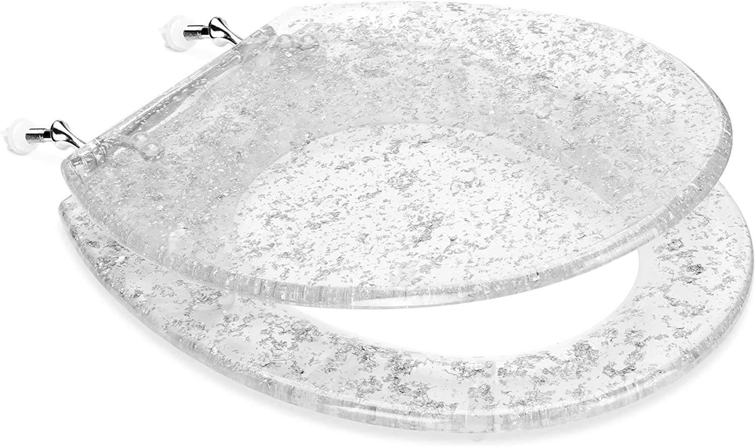 Navaris Glitter Toilet Seat - Διαφανές Κάθισμα Τουαλέτας από Ρητίνη με Glitter - 42 x 36 x 4.5 cm - Silver