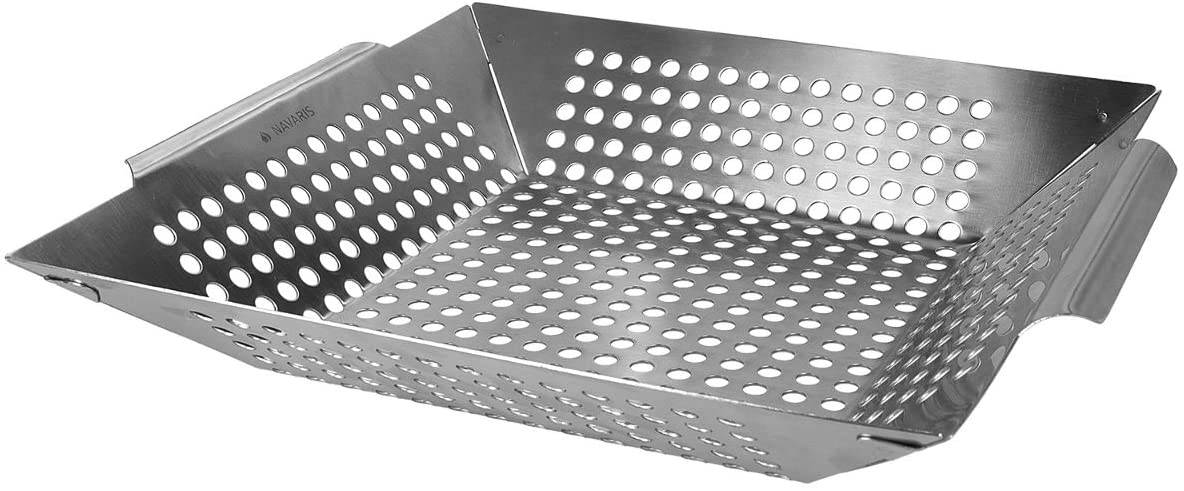 Navaris Grill Tray Stainless Steel Bowl - Διάτρητο Καλάθι / Ταψί Ψησίματος από Ανοξείδωτο Ατσάλι - Silver